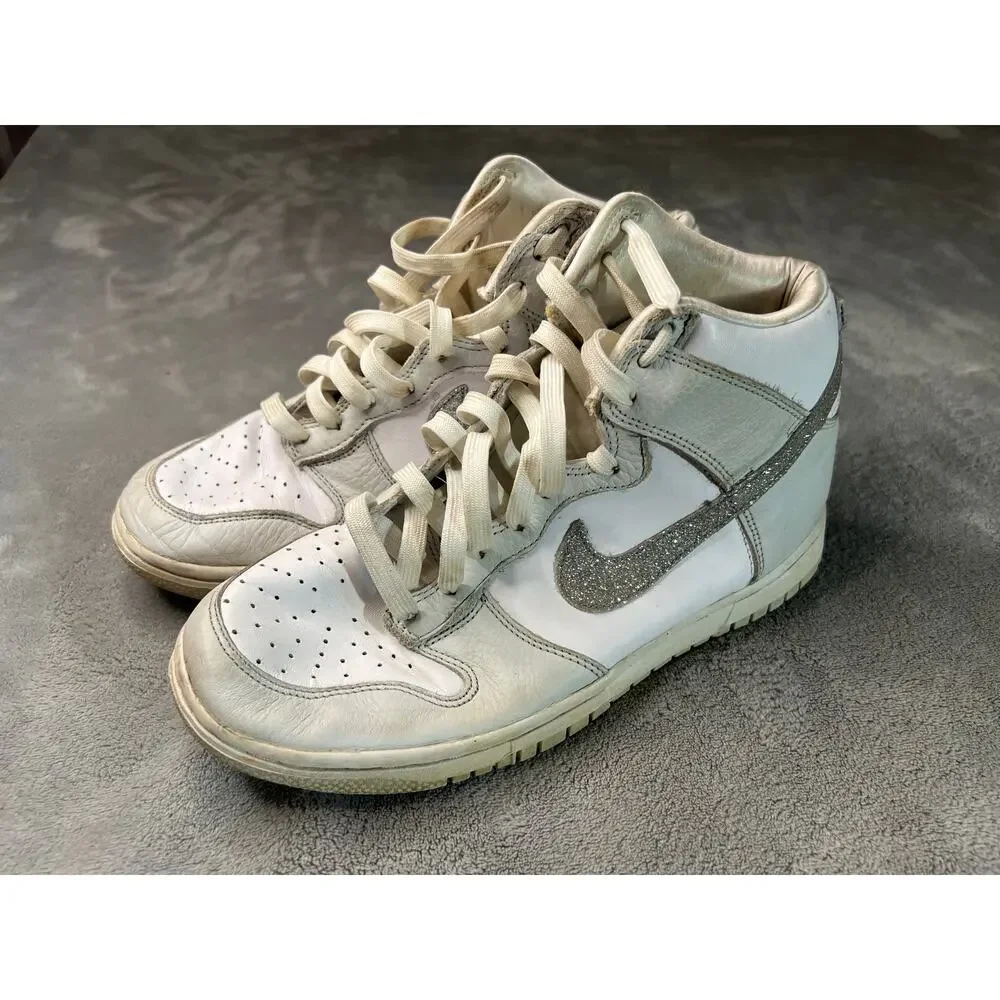 Nike Dunk High Silver Glitter Swoosh sneakers womens 9